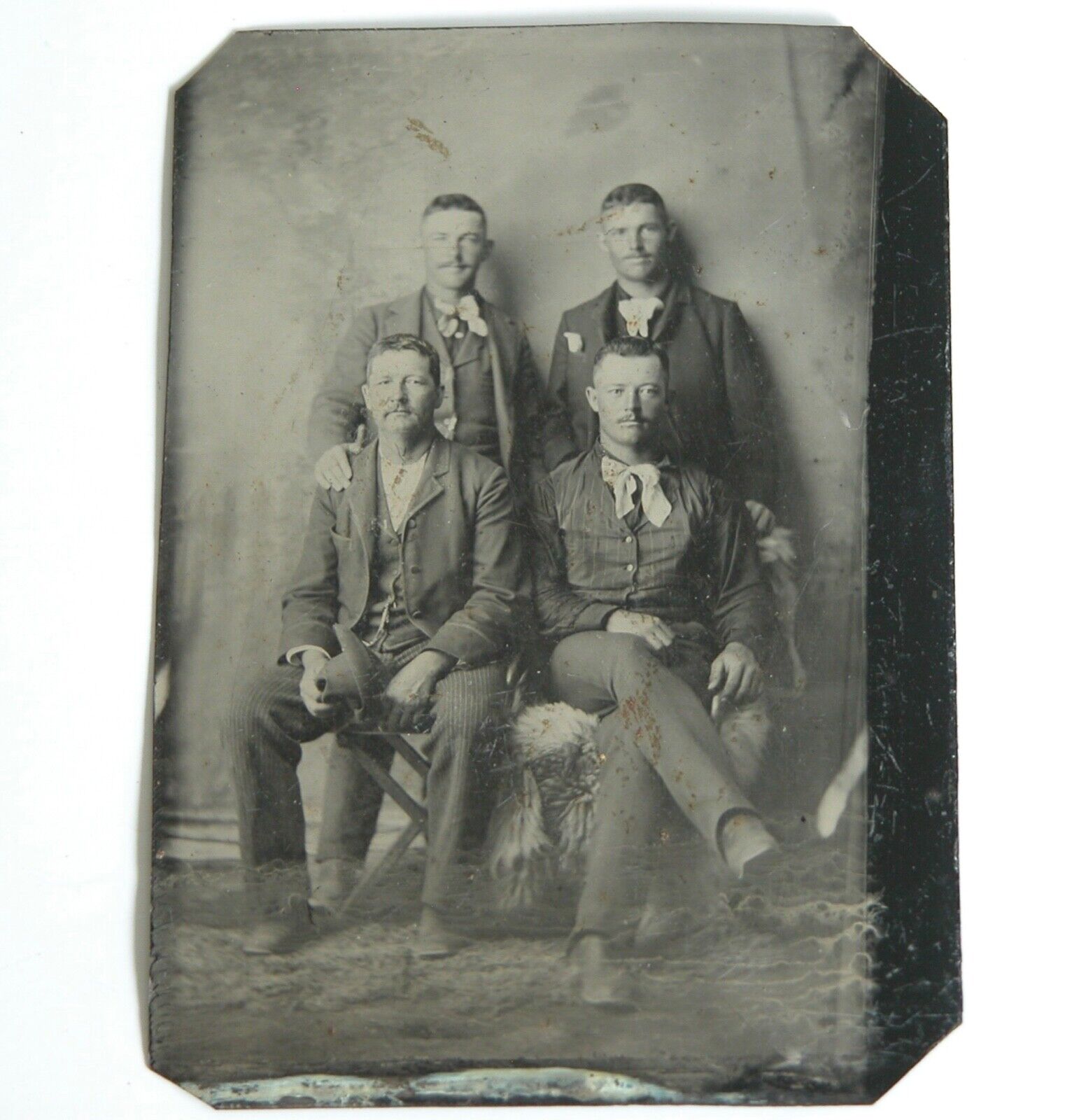 Antique 1890s Tintype Victorian Wild West Four Gentlemen American Frontier