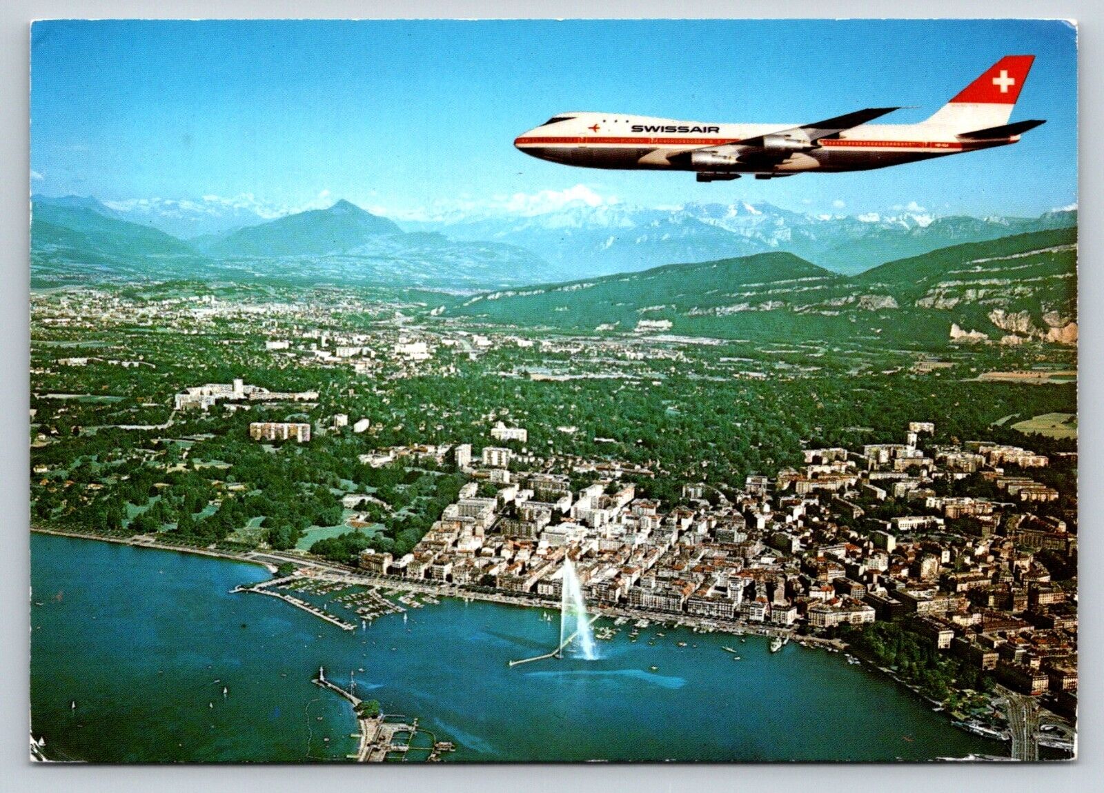 1989 Aircraft Airport Swissair Geneve Boeing 747 de La Swissair Postcard 4x6