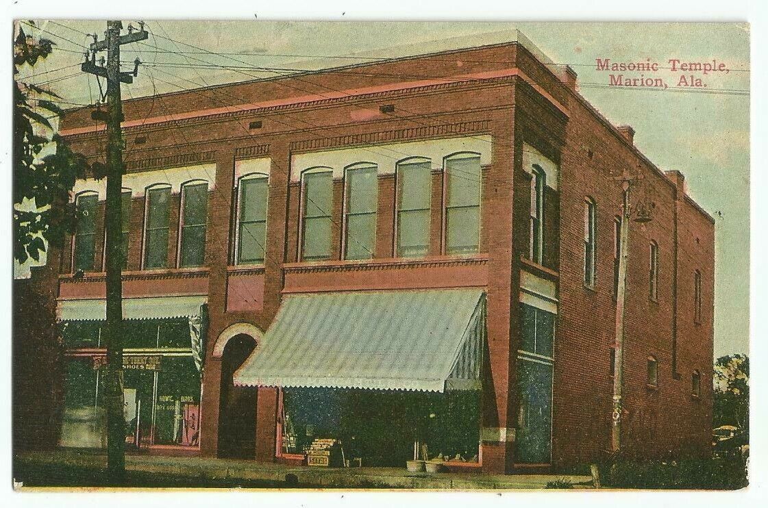 Marion, AL Alabama 1910 Postcard, Masonic Temple