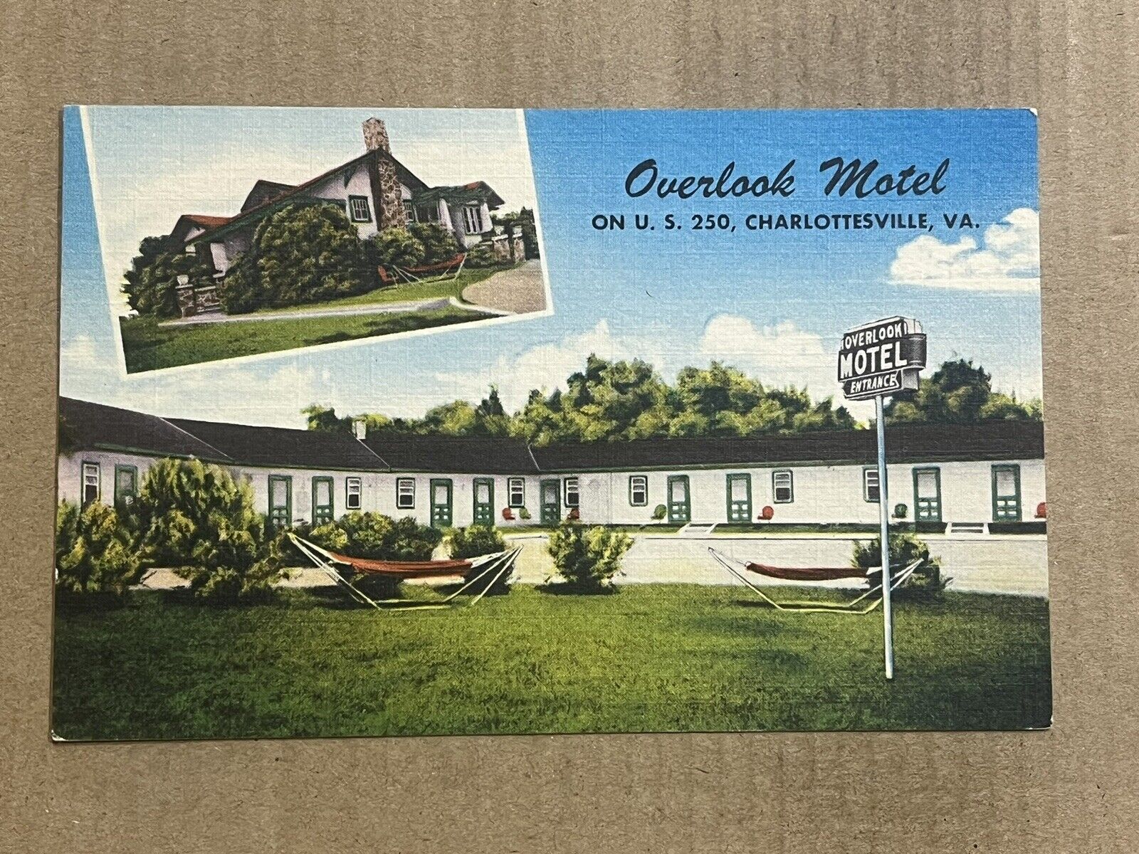Postcard Charlottesville VA Virginia Overlook Motel Vintage Roadside PC