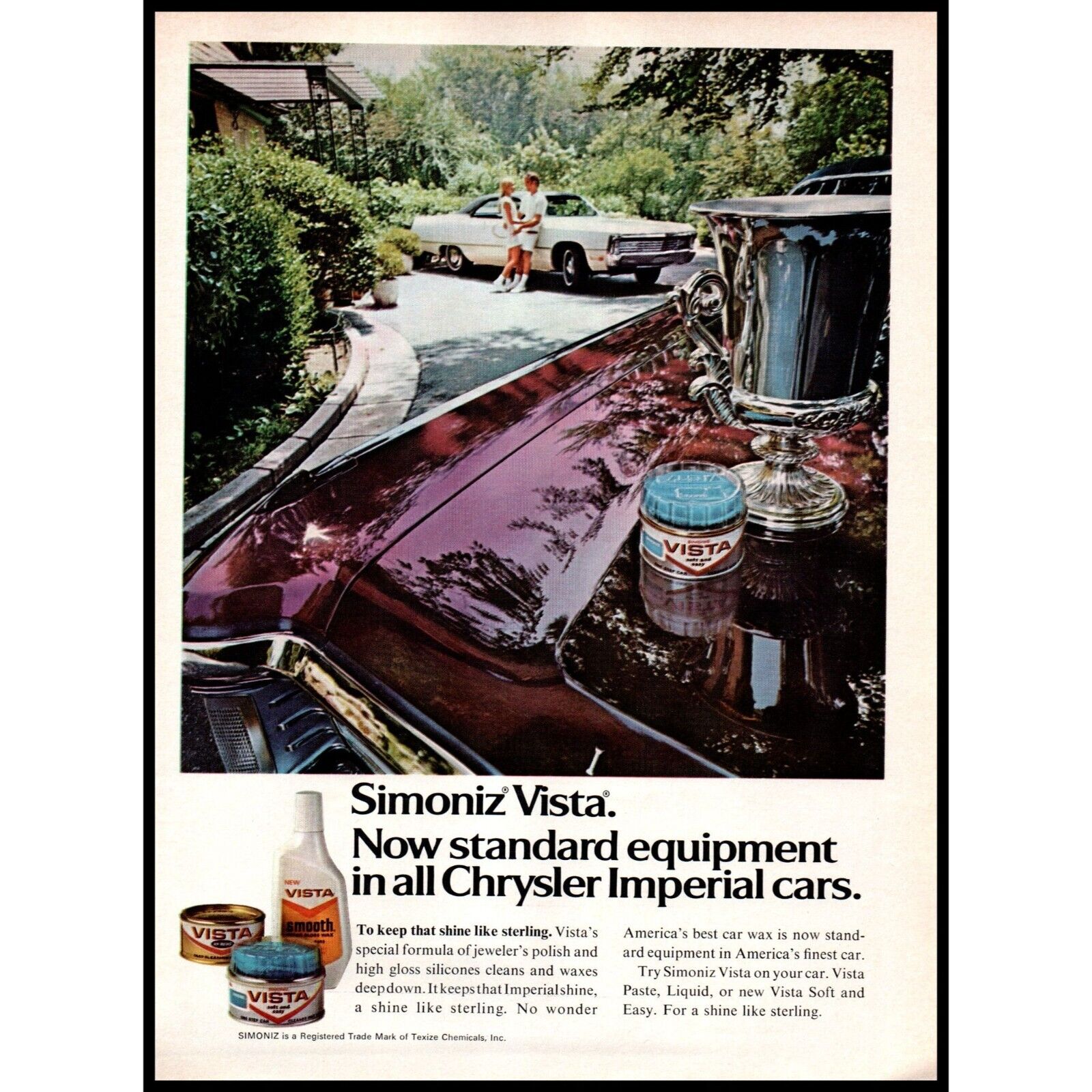 1971 Simoniz Vista Car Wax Vintage Print Ad Chrysler Imperial Tennis Wall Art