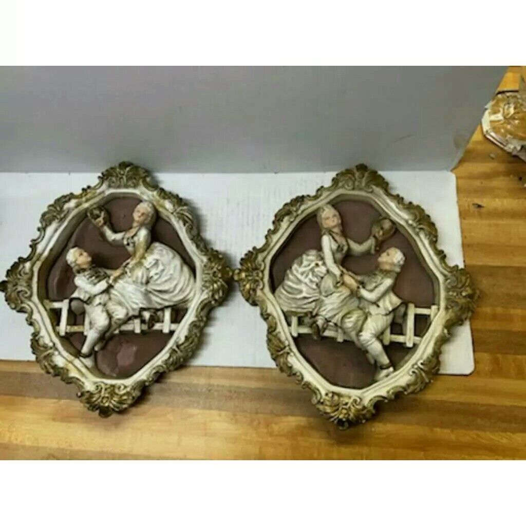 Vintage  Wall Plaques 18th Century Style Ornately Carved Frames lot of 2