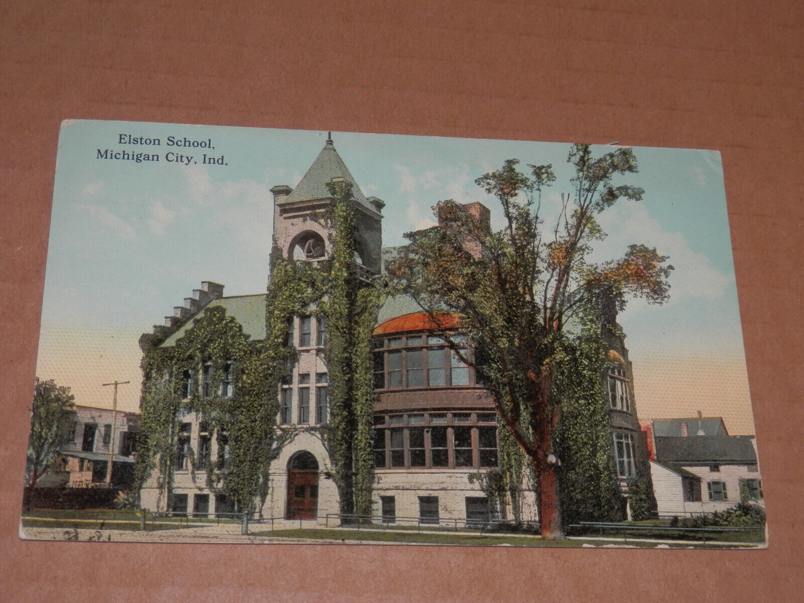MICHIGAN CITY INDIANA - 1913 POSTCARD - ELSTON SCHOOL - To EASTMAN WI