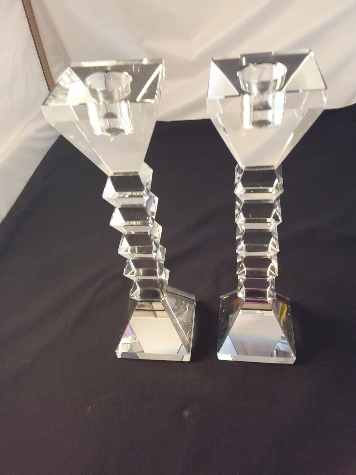 Pair of Crystal Candle Stick Holders 9 inches tiered