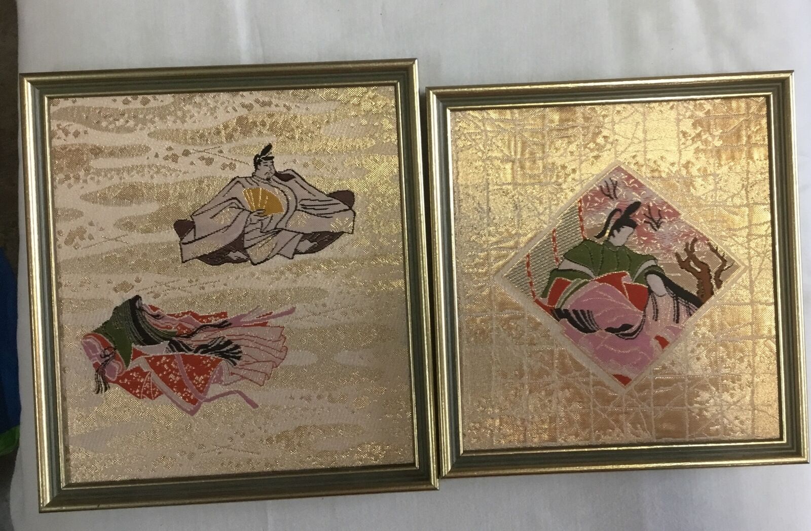 Vintage Silk Embroidery Framed Pictures Asian Chinese Japanese Art Lot Of 2