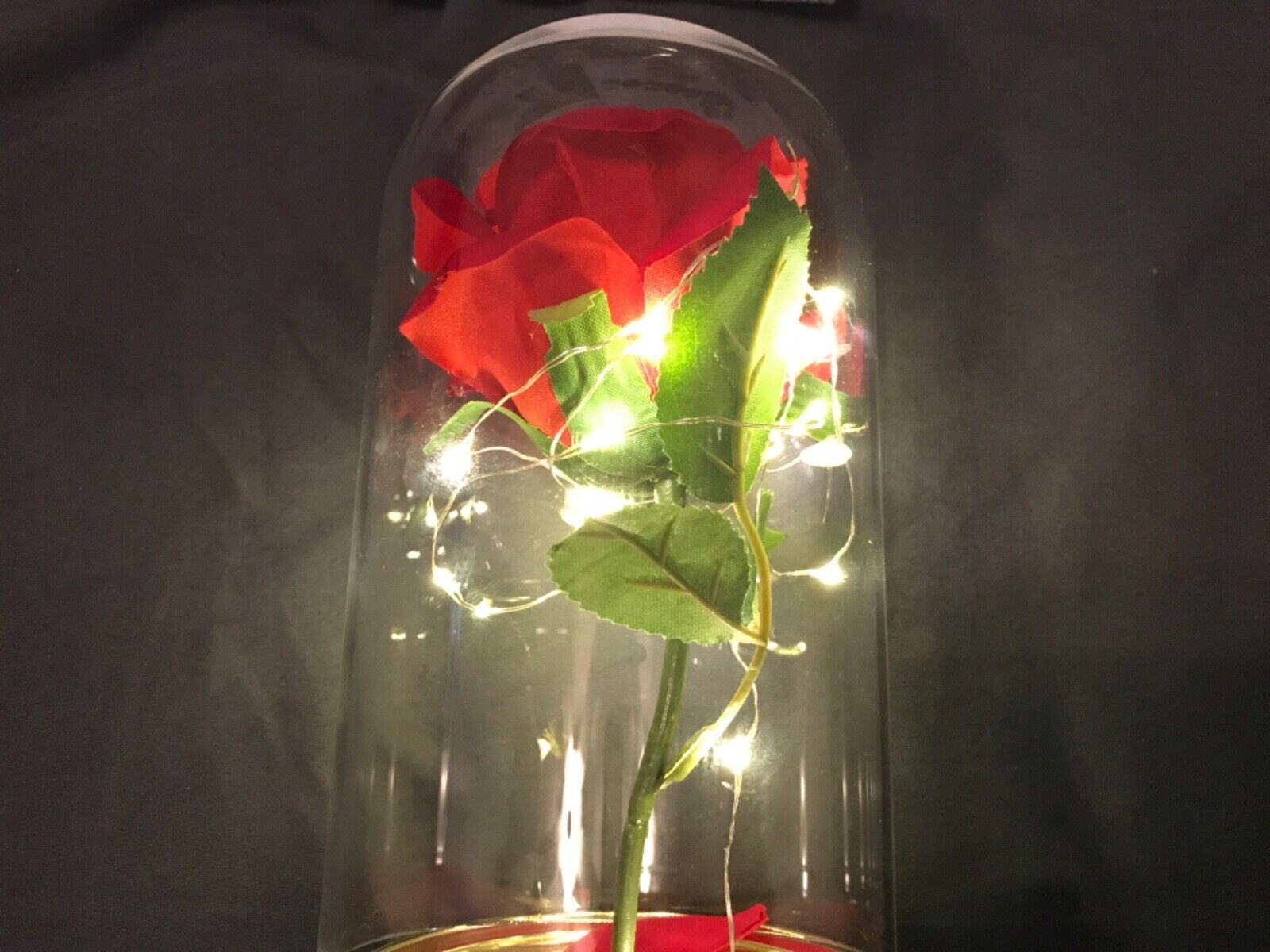 WR Lighted Beauty and the Beast Enchanted Gold Foil Rose In Glass Dome Love Gift