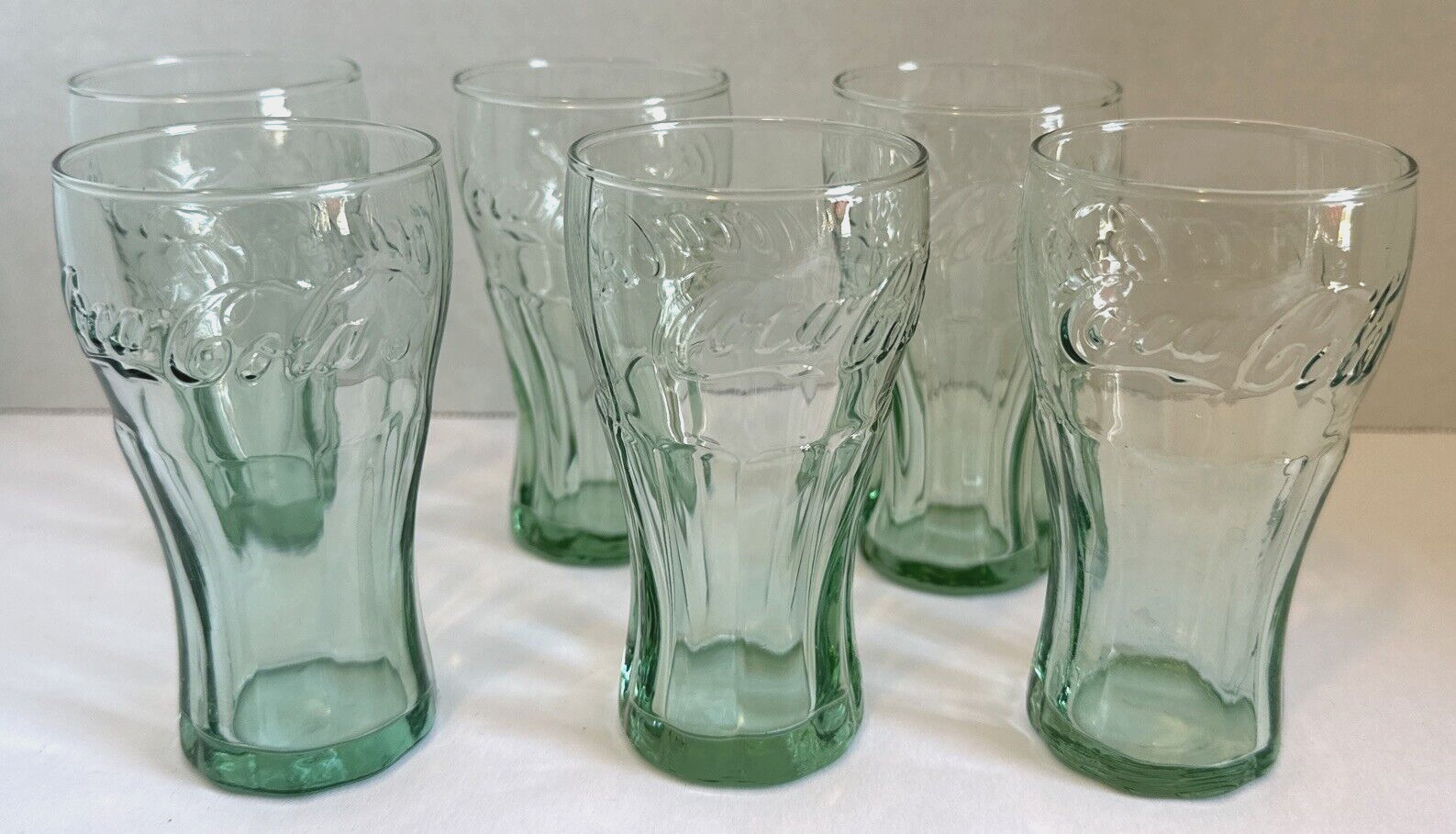 VINTAGE Set Of 6 Libbey Glass Genuine Coca-Cola Green Large 4.5” Tall Glasses