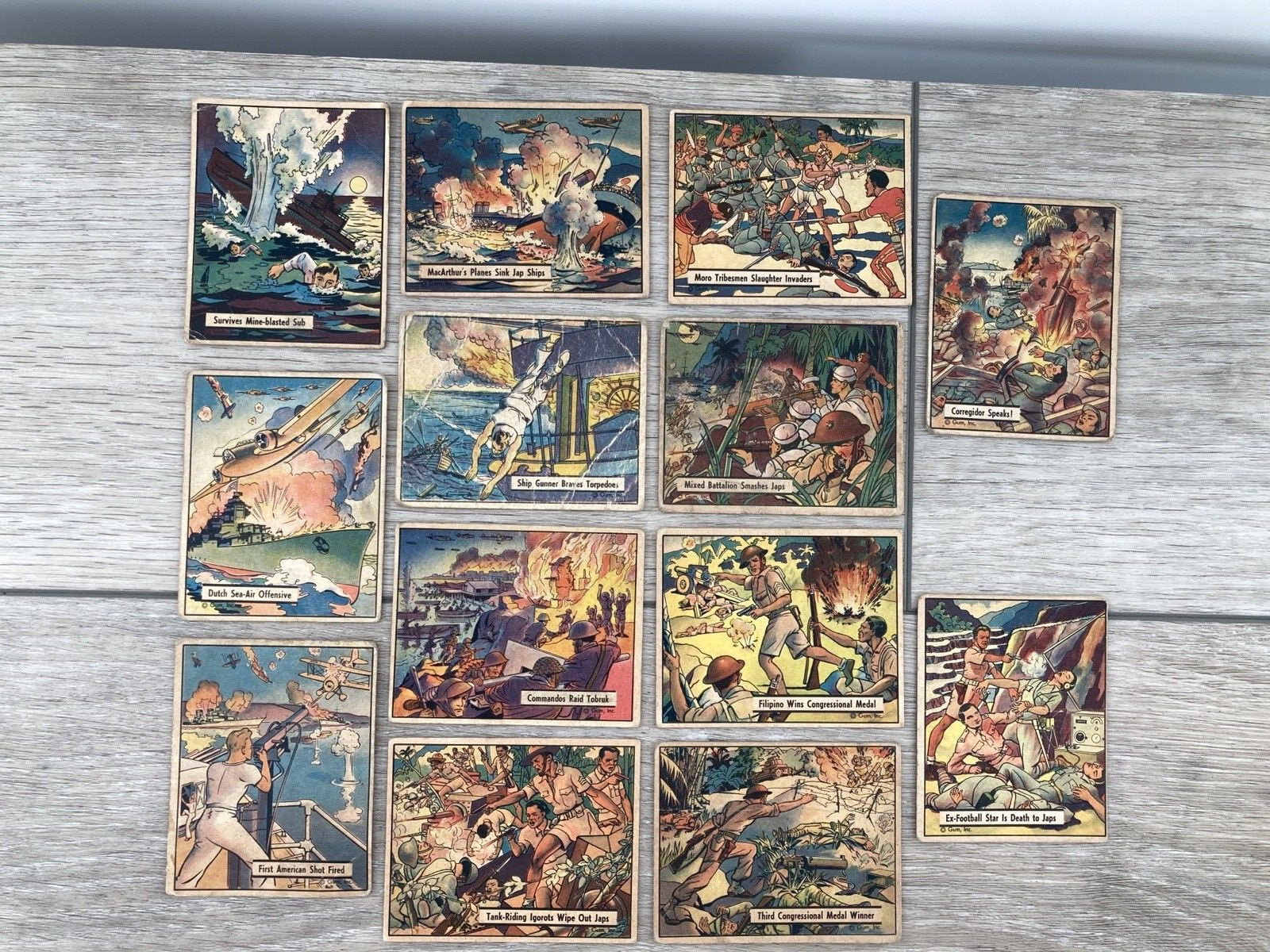 WW2 Picture Gum Tobacco Card Lot First American Shot General MacArthur Japanese