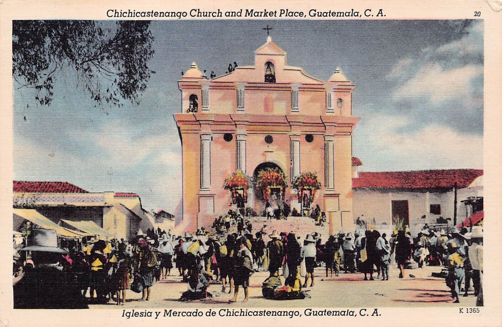 Chichicastenango Guatemala Market Place St Thomas Church Stamp Vtg Postcard B36