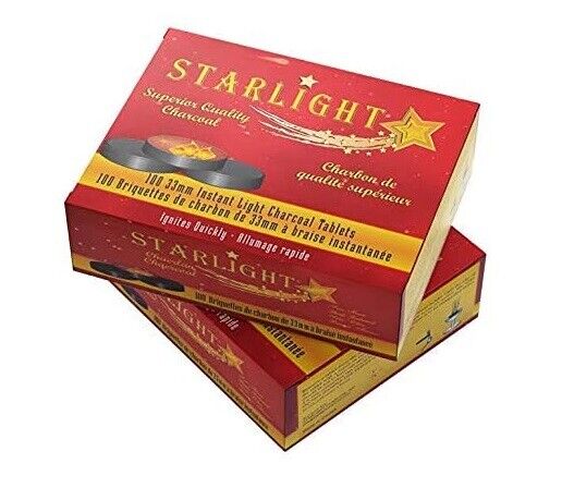 2 Box, 200 Starlight Charcoal 33mm Instant Light Round Charcoal Incense Hookah 