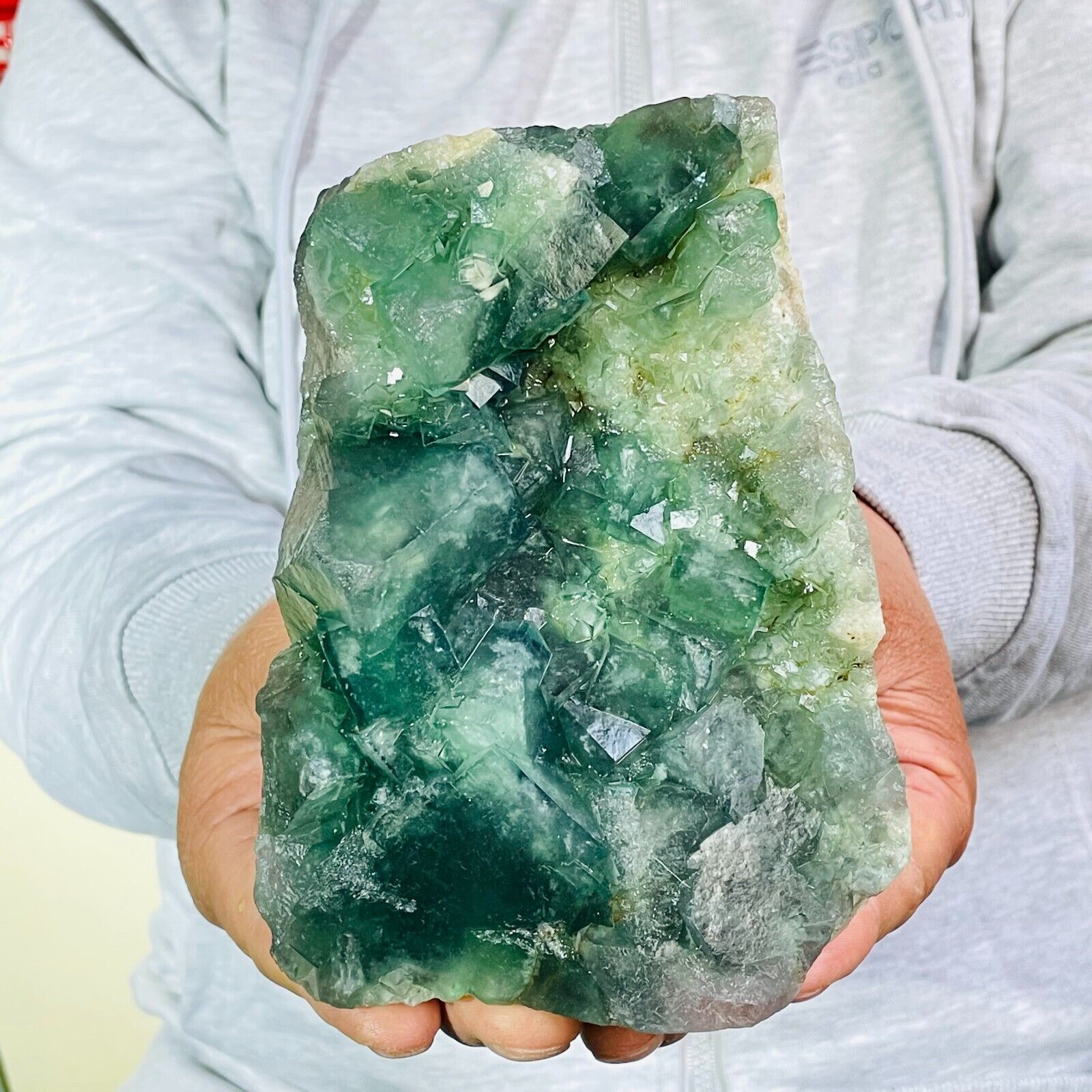 1546g Large Natural Green Cube Fluorite Quartz Crystal Cluster Specimen Healing