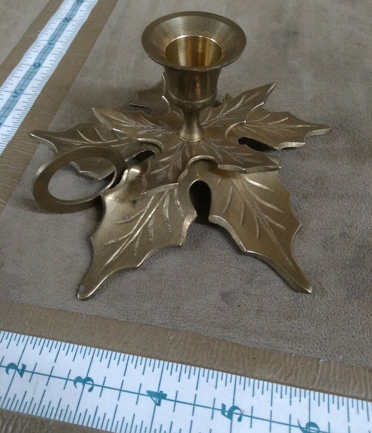 Yellow brass leaf taper candlestick holder pre-owned