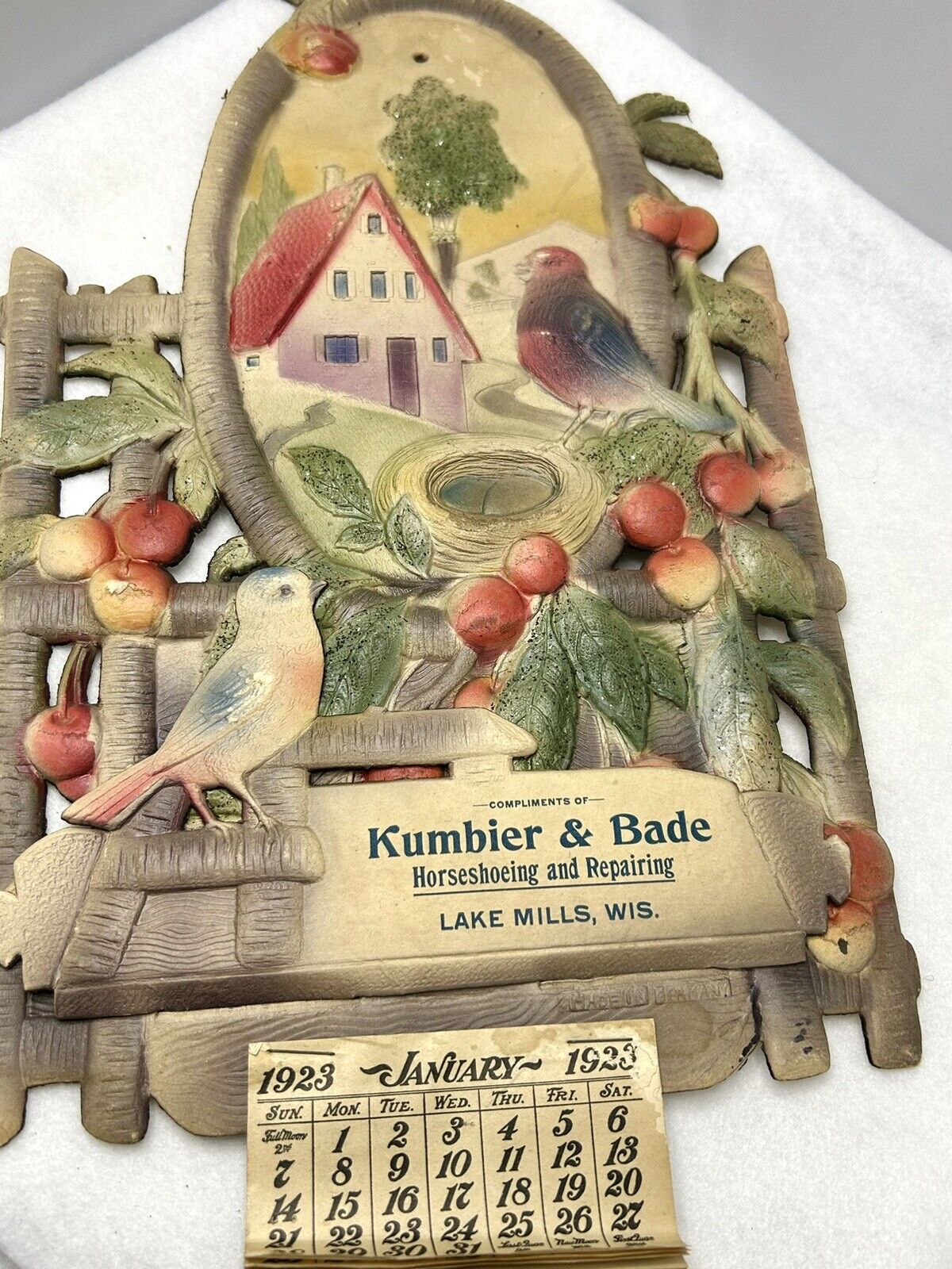 Antique 1923 Calendar Advertising Lake Mills Wisconsin Kumbier & Bade Germany