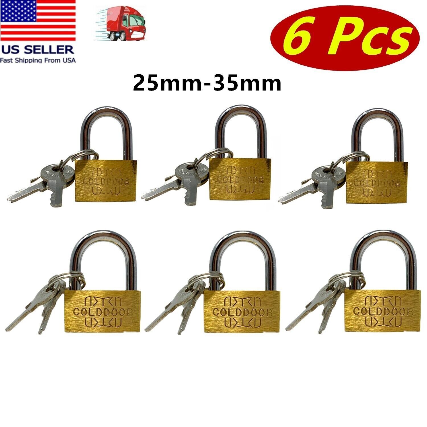 6 Pcs Small Metal Padlock 25mm-35mm Mini Brass Lock With Different Keys