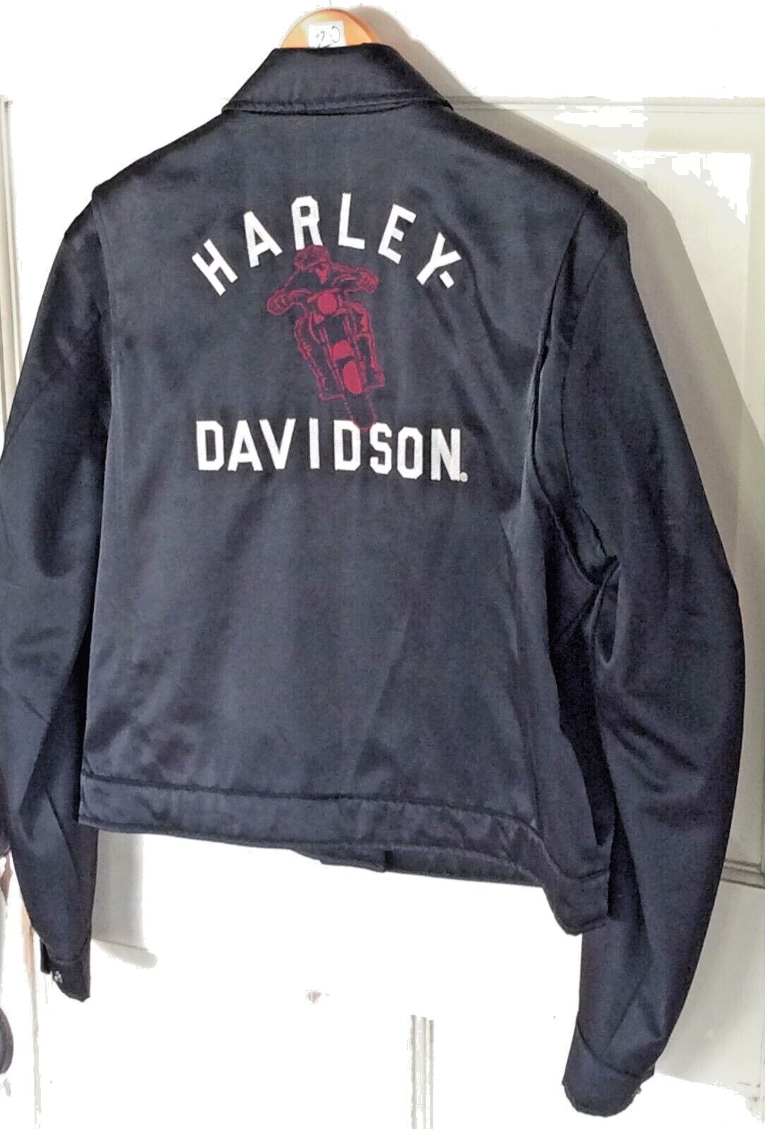 Vintage HARLEY DAVIDSON Jacket XL Women Lightweight Black Off White/Maroon