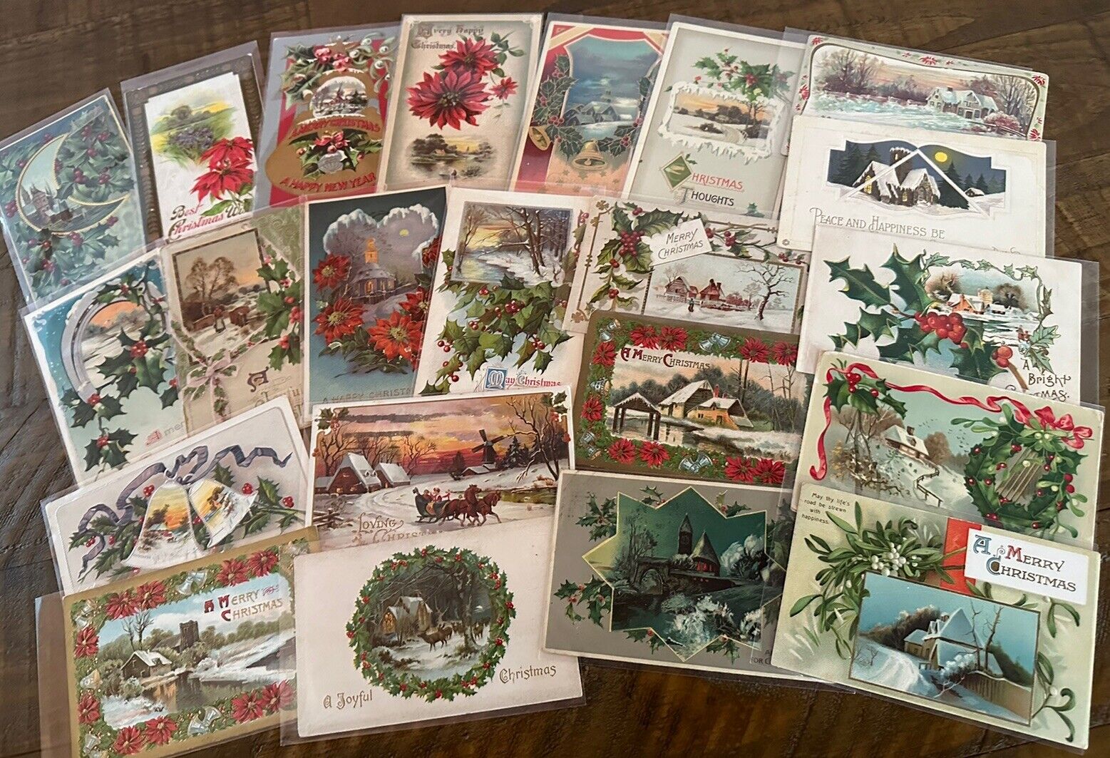 Lot of 22 Vintage~Christmas Postcards with Winter Snowy & Village Scenes-k-33