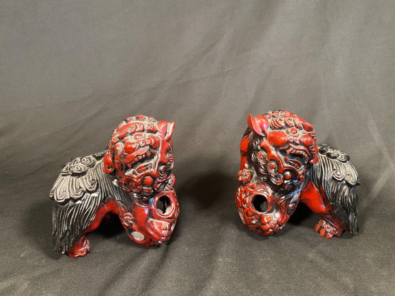 A Pair of 1970s Japanese Handcrafted Lacquer Foo Dogs
