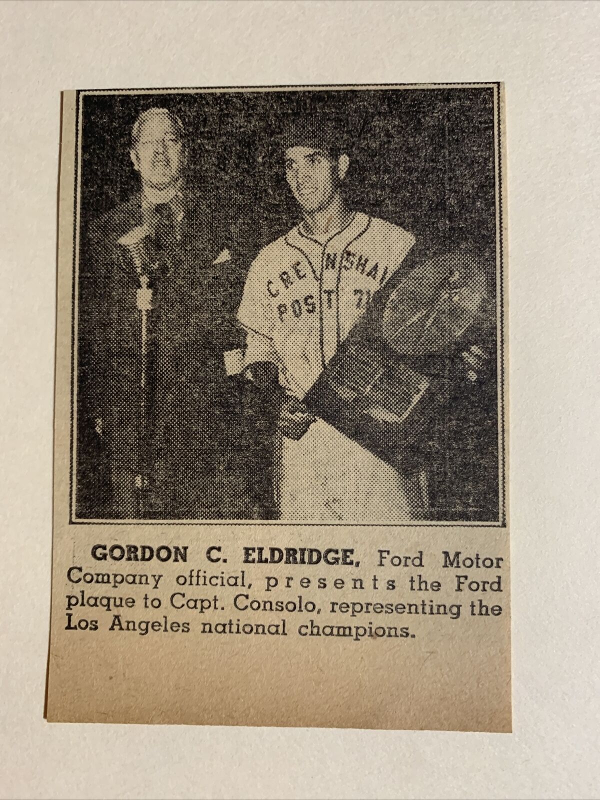 Billy Consolo American Legion Crenshaw CA 1951 Sporting News Baseball Panel
