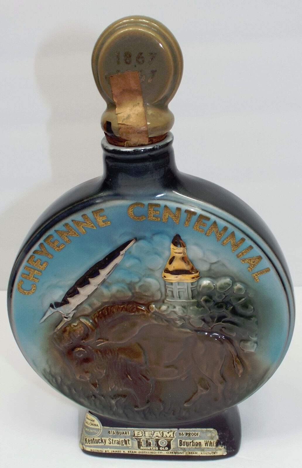 1967 Jim Beam Cheyenne Centennial 1867-1967 Whiskey Decanter Regal China Empty