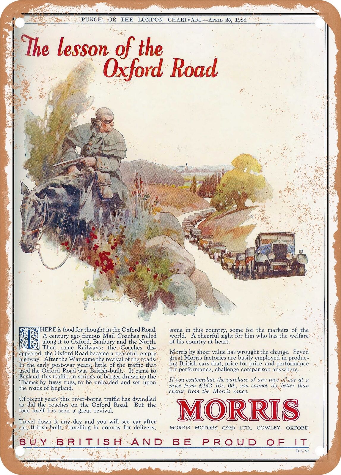 METAL SIGN - 1928 Morris the Lesson of the Oxford Road 2 Vintage Ad