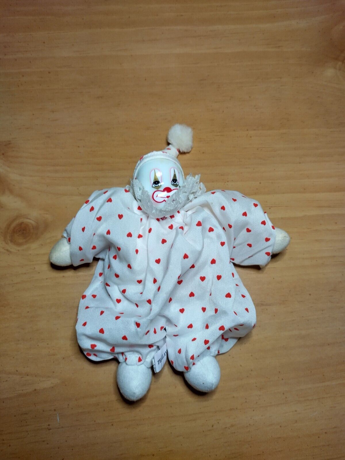 VTG Mini Porcelain Ceramic Face Clown Soft Body White W/ Red Hearts Harlequin 