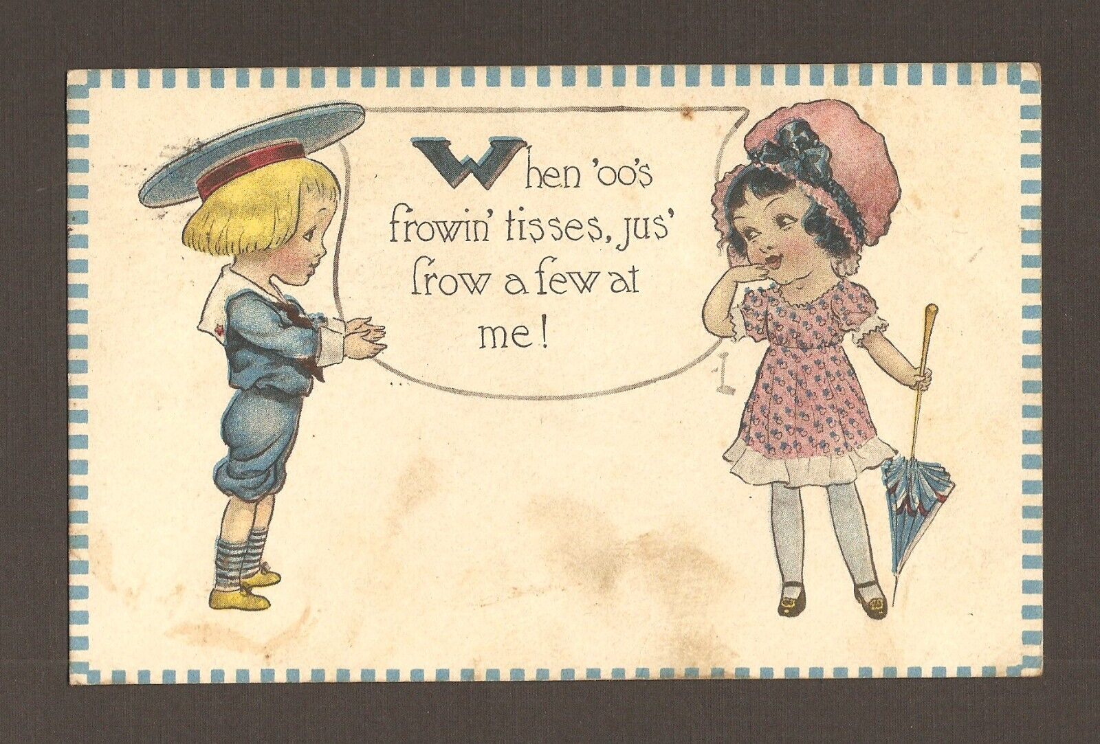 Antique 1913 Postcard Valentine\'s Day Love Kisses Evansville Indiana Postmark