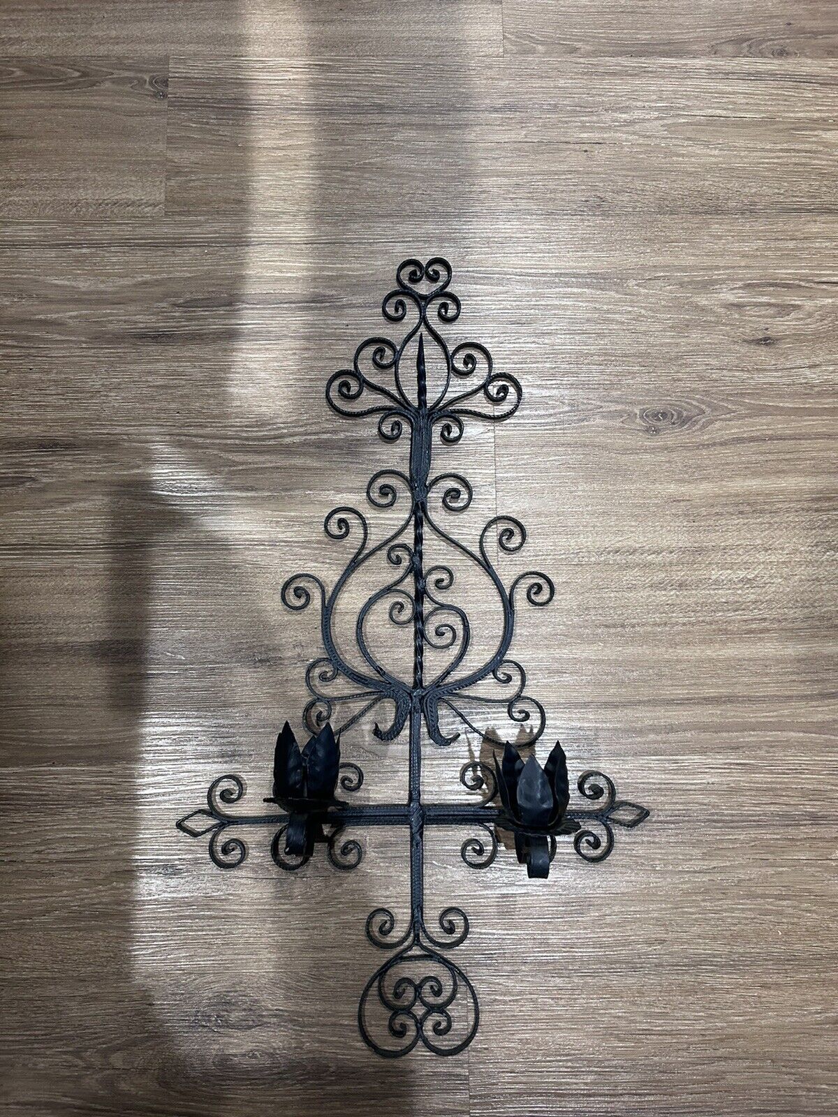 Vgt Iron Gothic Double Candle Sconce 28x 16 