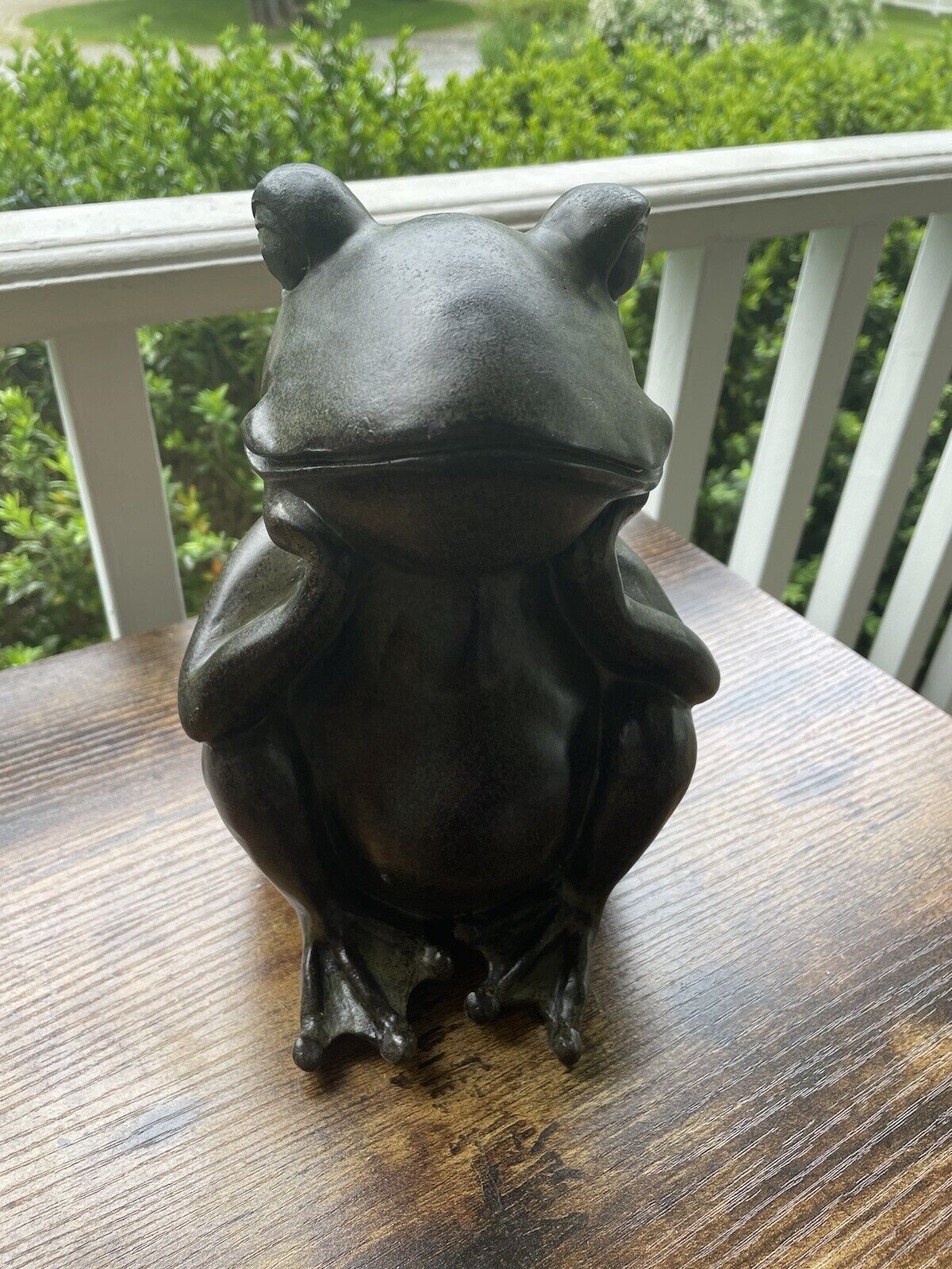 Vintage Verdigris Frog Metal Statue 