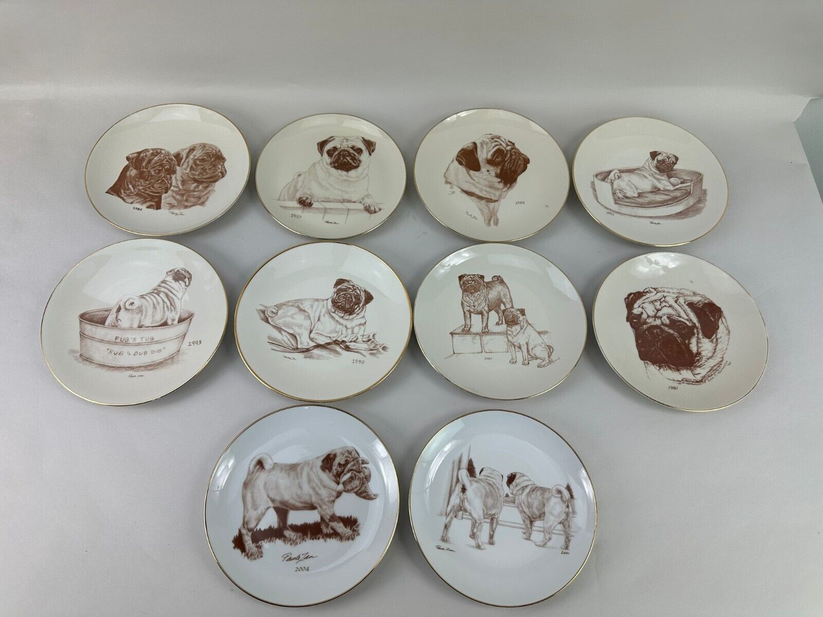 Lot Of 10 Laurelwood Pug Plates Limited Edition Collectibles