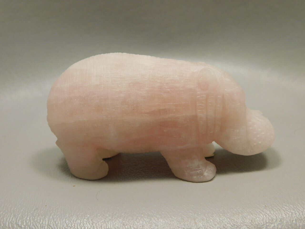 Hippopotamus Figurine Rose Quartz Small Collectible Animal Pink #O379