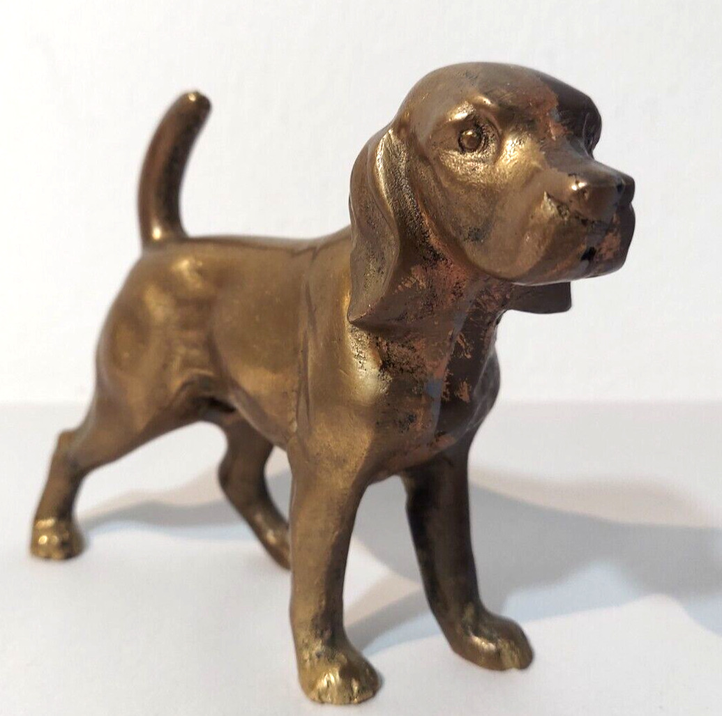 Rare 1950s 2Tone Cast Brass/Bronze Dog Sculpture Figurine Art Labrador Retriever
