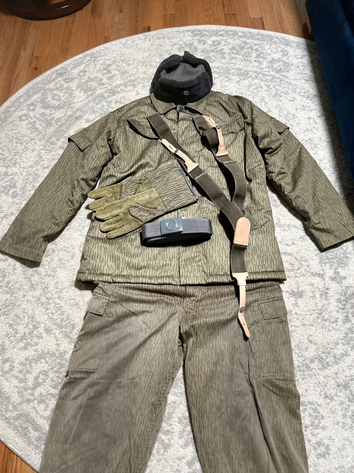 East German NVA Military Winter Uniform Lot Jacket Pants Hat Suspenders Belt DDR