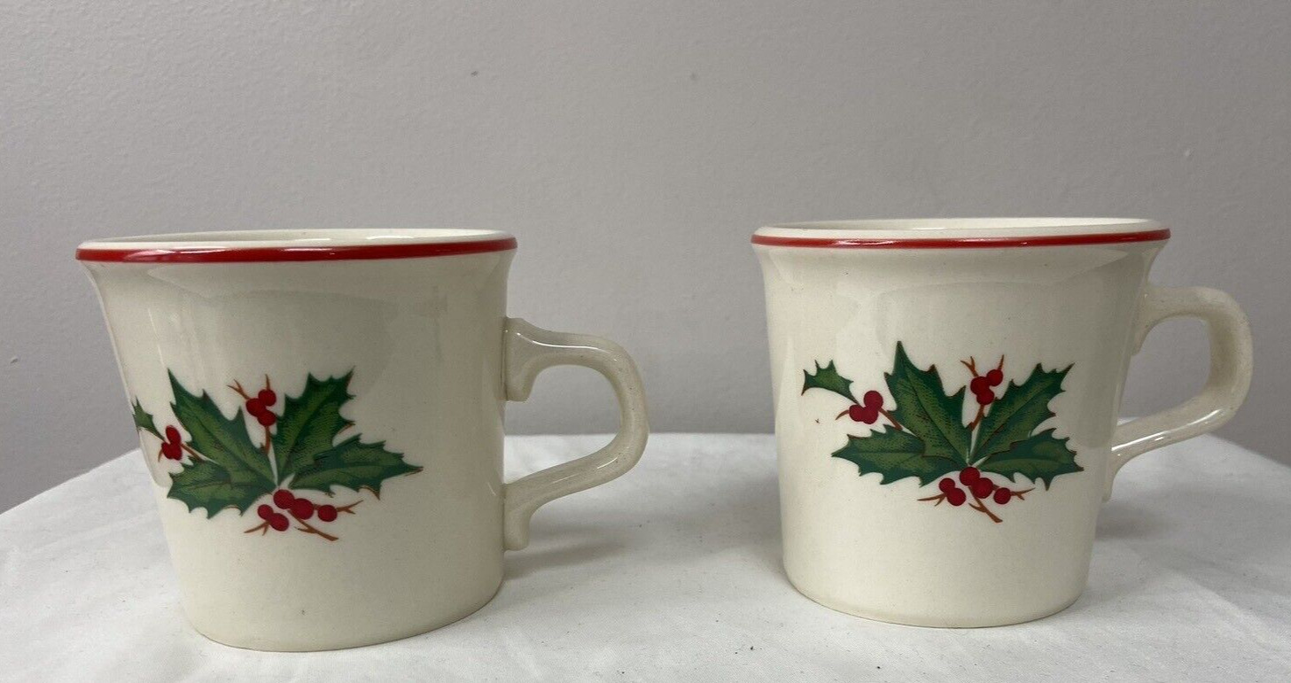 Vintage Christmas Holly Mug Taylor International Coffee Tea Cups Set of 2 USA