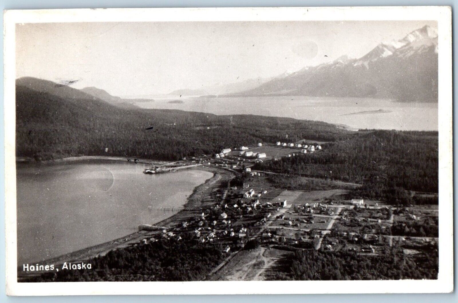 Haines Alaska AK Postcard RPPC Photo Aerial View Mountain Winter 1957 Vintage