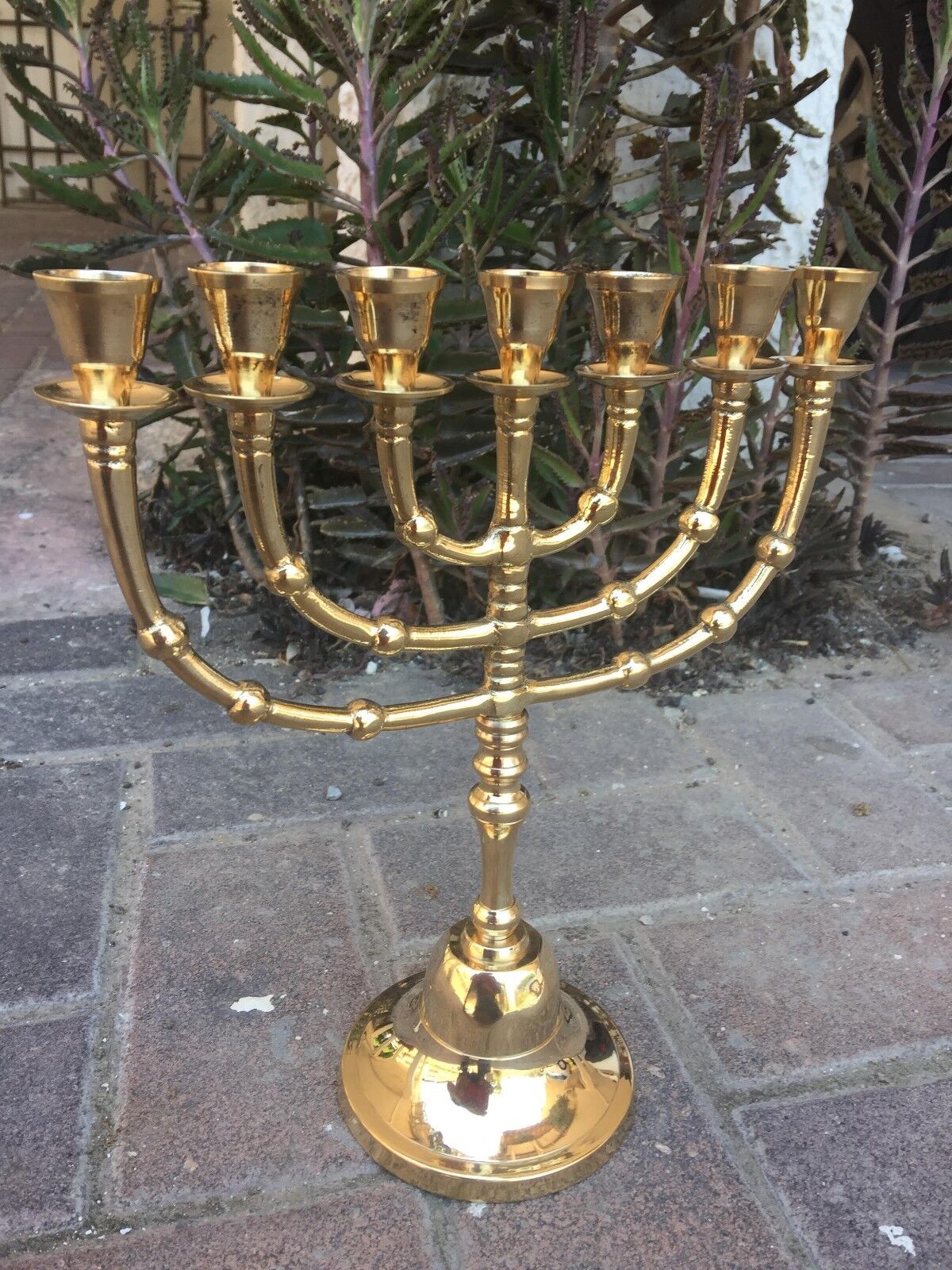Menorah Gold Color Jerusalem Temple 10 Inch Height 26 Cm 7 Branches Brass L