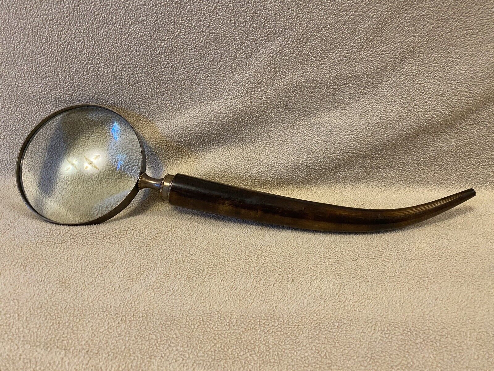 Large Antique Handheld Magnifying Glass With Brown Horn Handle 15”