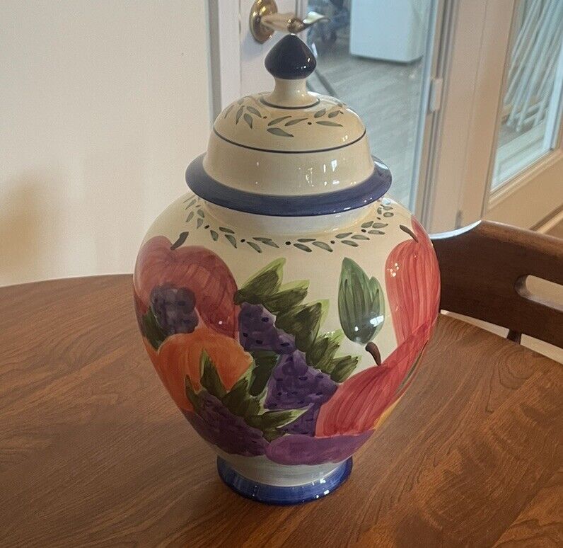 Vintage Porcelain Jar With Lid Hand Painted Fruit