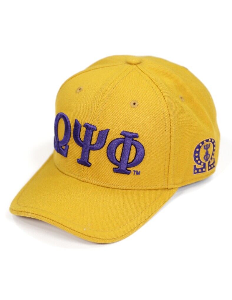 Omega Psi Phi Fraternity Hat- Three Greek Letters-Gold-New