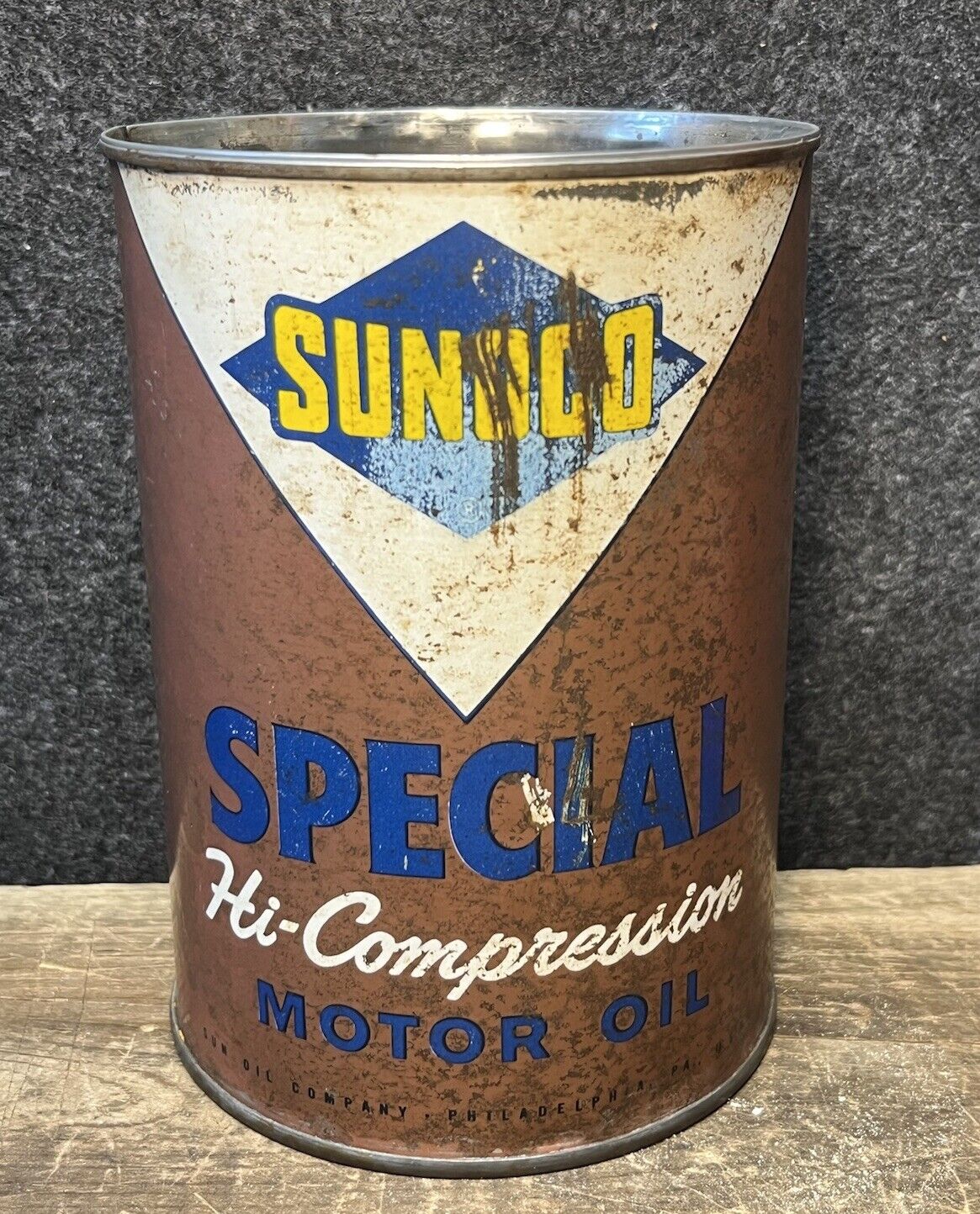 Vtg 1956 Sunoco Special Hi-Compression Motor Oil 1 Quart Oil Can Tin Sun Oil Co
