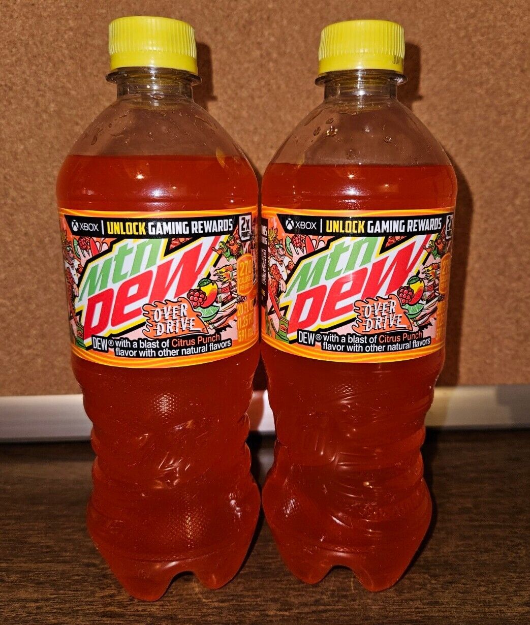 2x Mountain Dew Over Drive 20oz Bottles - Mtn Dew Caseys Exclusive Citrus Punch
