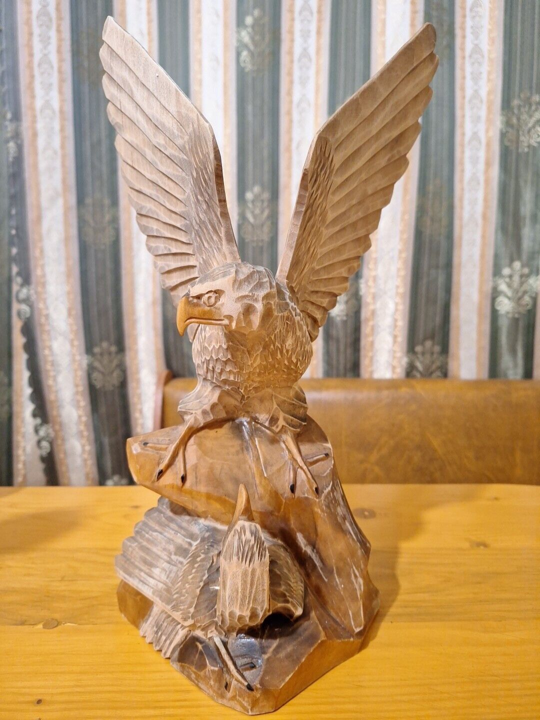 ORIGINAL Eagle Vintage Sculpture USSR Hand carved Home decor 1965 Wooden figurin