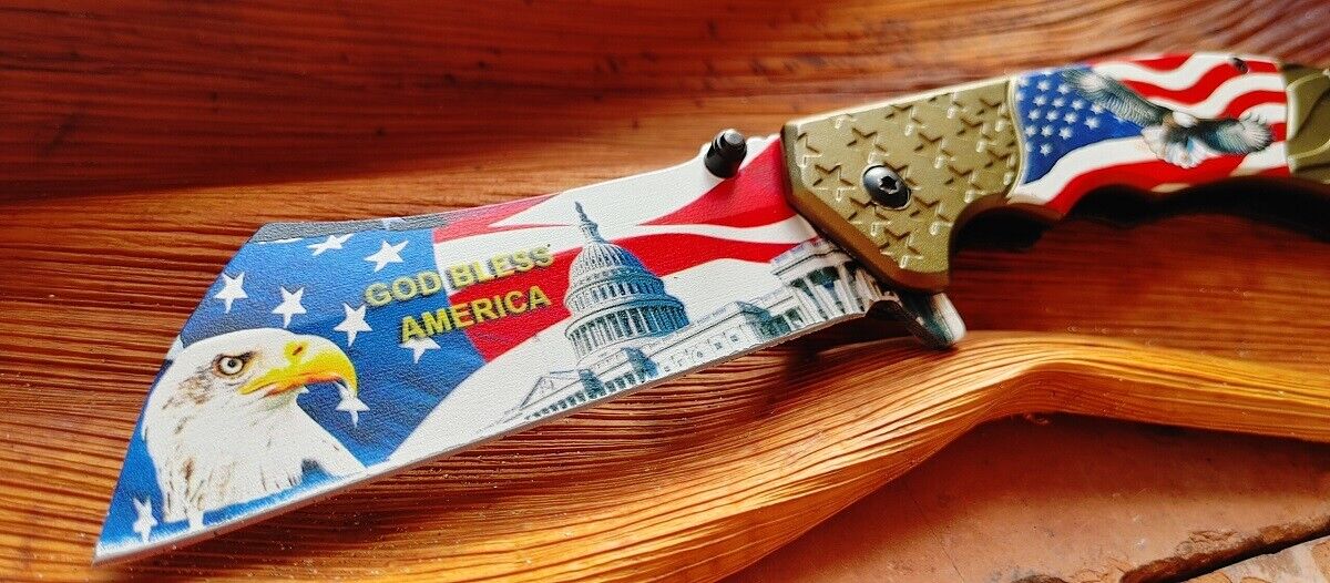 8” Patriotic God Bless America Pocket Knife