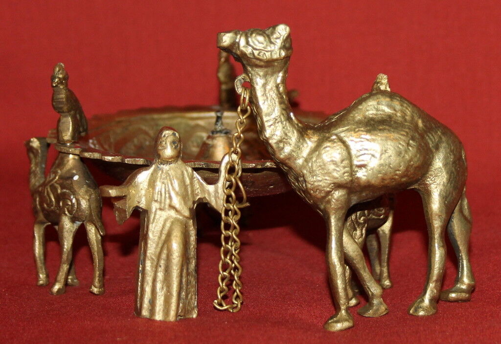 Vintage Solid Brass Camels And Camereer Figurine