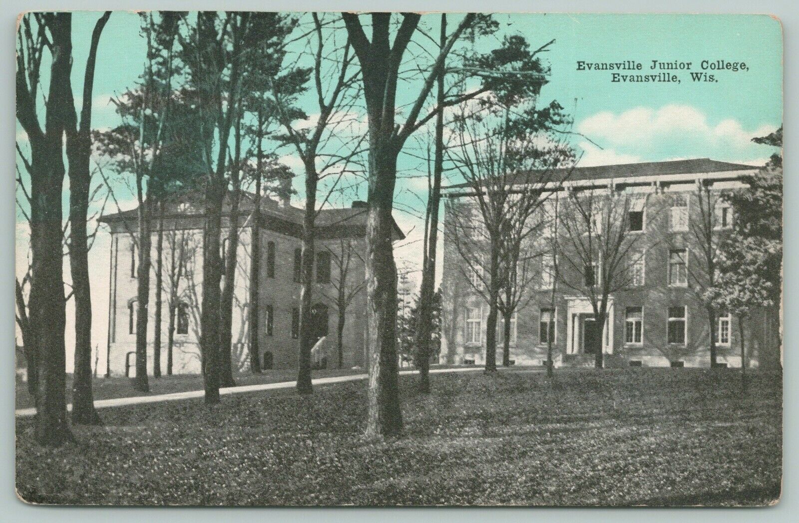 Evansville Wisconsin~Pair of Buildings on Campus Ground of Junior College c1910
