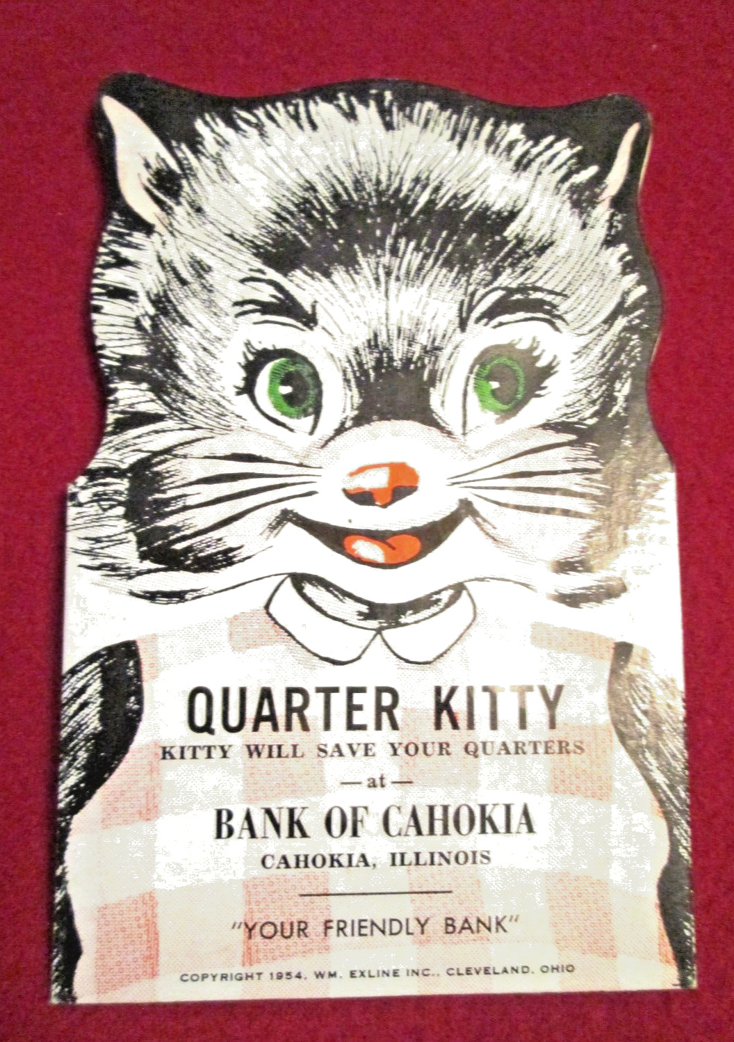 1954 QUARTER KITTY Quarter Coin Saver Folder BANK OF CAHOKIA, CAHOKIA, IL