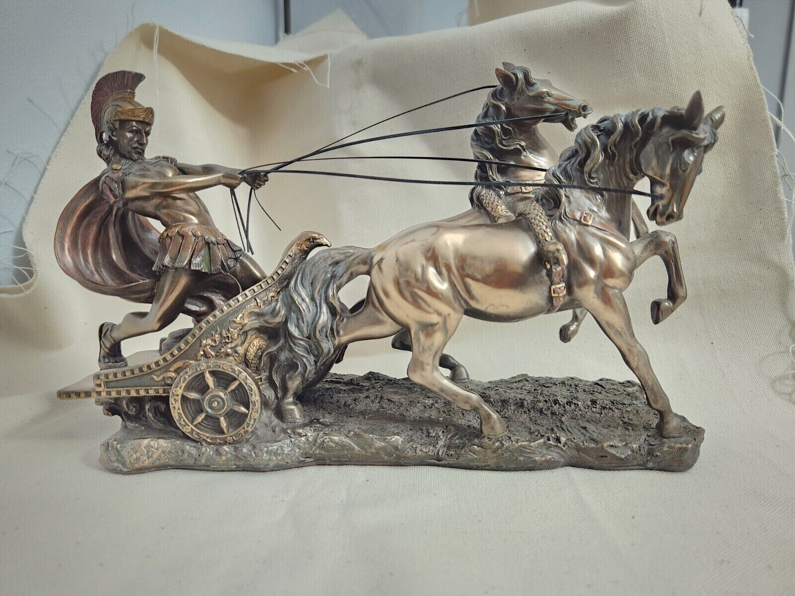 Bronze Resin Sculpture Roman on Chariot  #WU72011A4 Horses Battle Soldier Statue