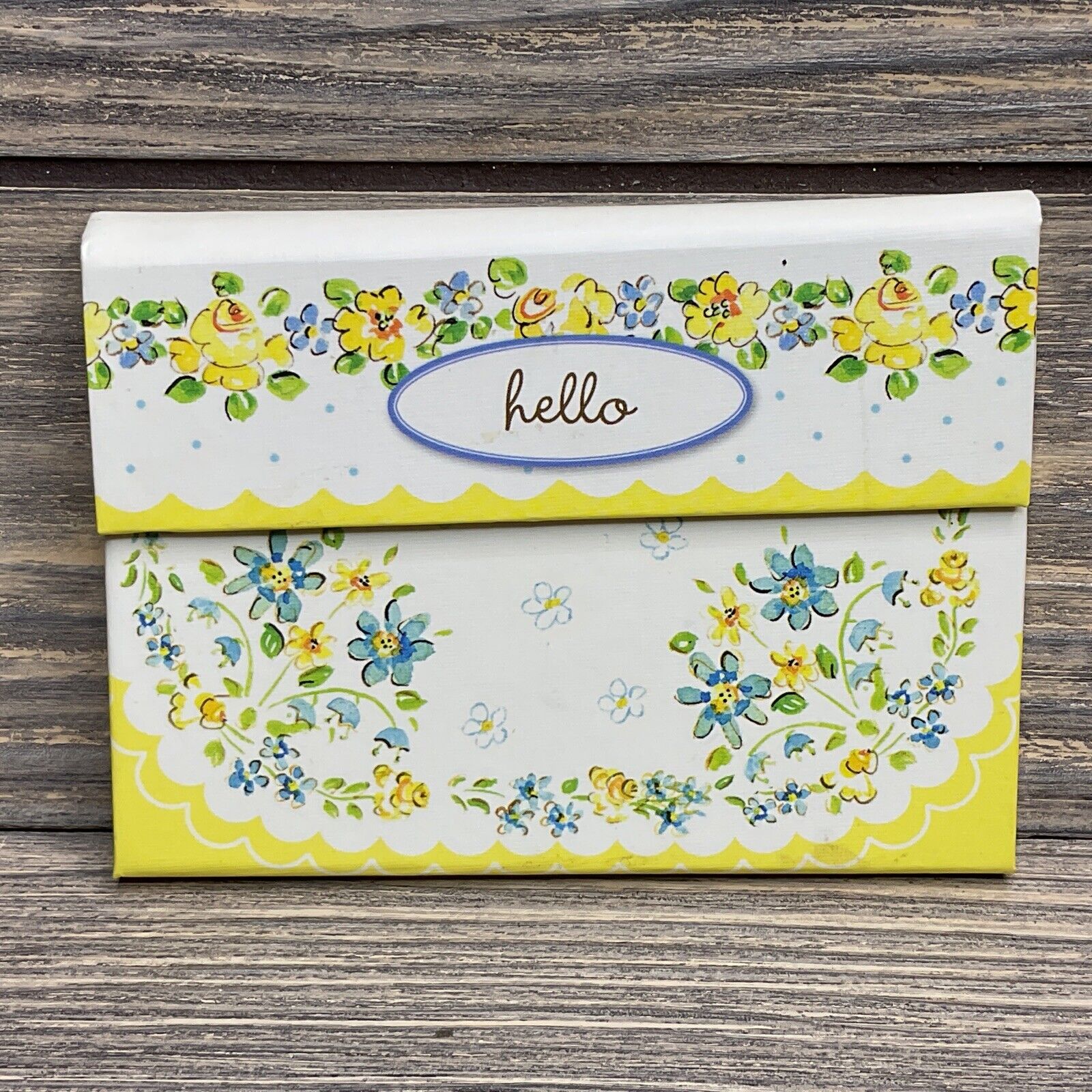 Vtg Pocket Mini Notepad Yellow Flowers Hello Folds