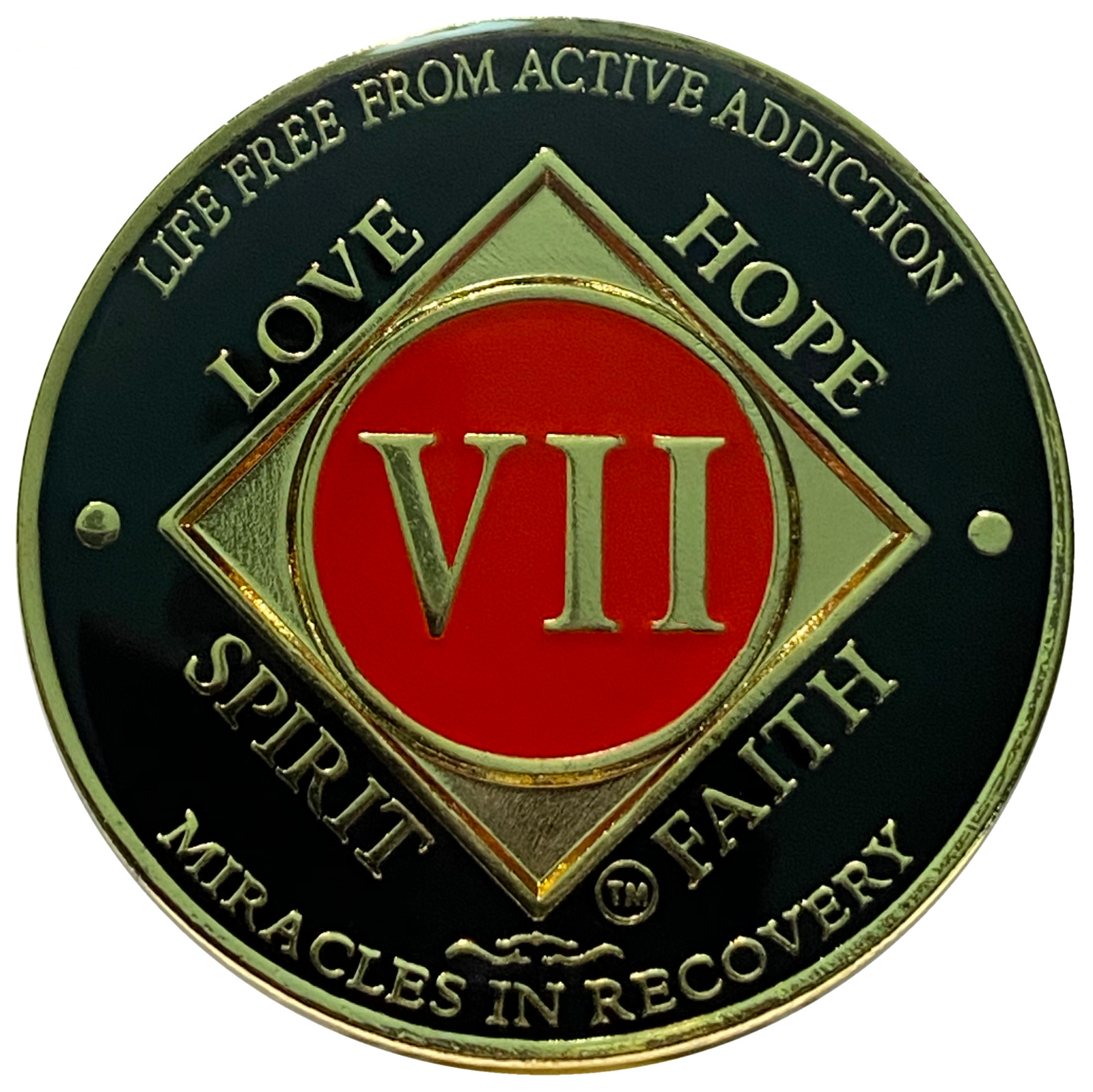 NA 7 Year Coin, Gold Color Plated Medallion, Narcotics Anonymous Coin