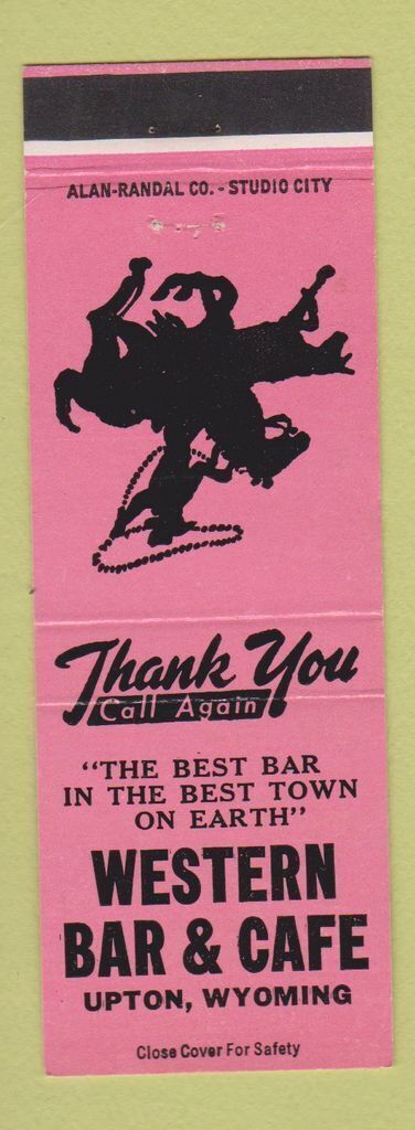 Matchbook Cover - Western Bar and Cafe Upton WY
