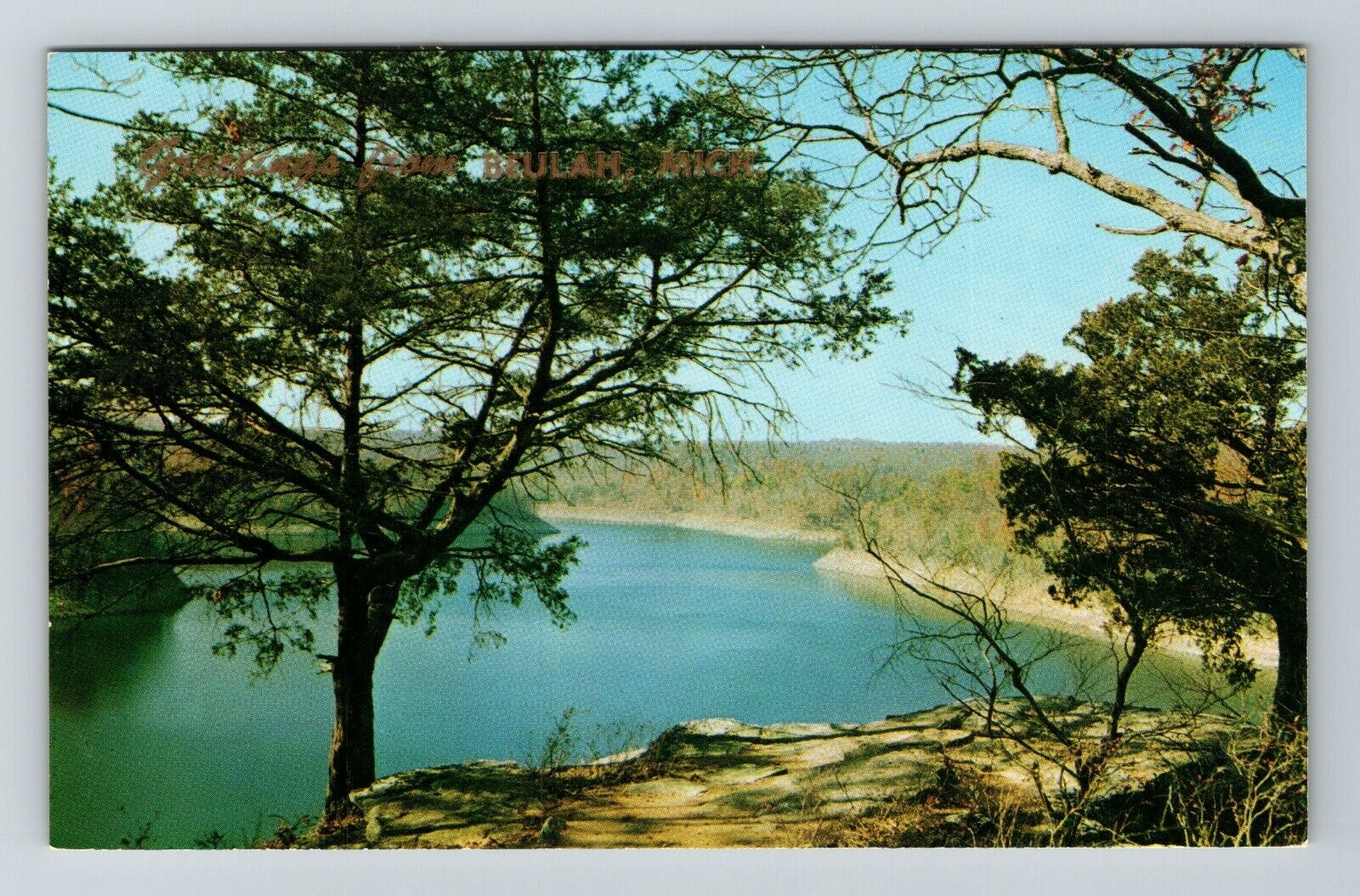 Beulah MI-Michigan, Scenic Greetings, Quiet Lake  Vintage Souvenir Postcard